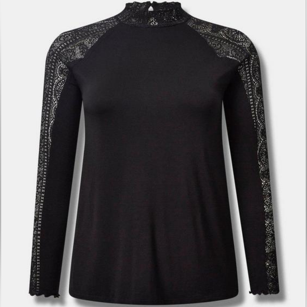 Torrid, Size 3, Black, Lace, Mock Neck Turtleneck